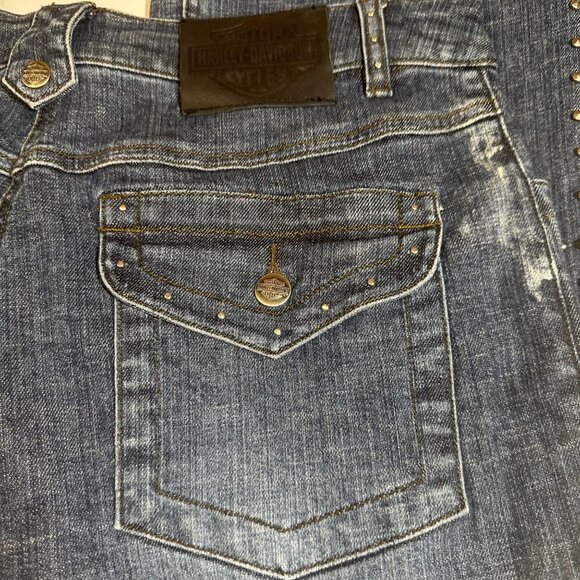 Harley-Davidson Womens Studded Embroidered Blue Denim Jeans SZ 12 High Rise EUC - Picture 10 of 12